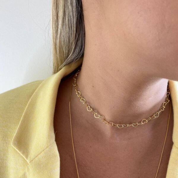 Chocker Karlotta Laura Corações Folheado Ouro 18K