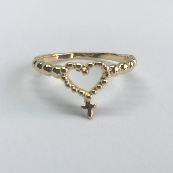 Anel Falange Karlotta Gabriela Coração com Cruz Folheado Ouro 18K