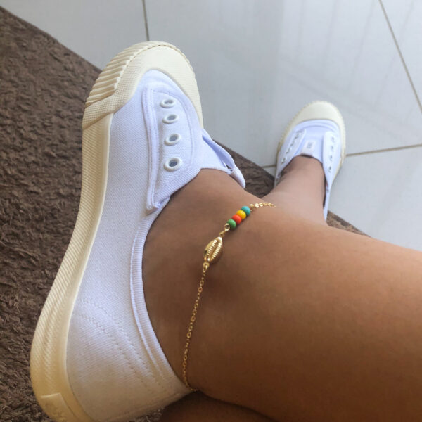 Tornozeleira Karlotta Karine Buzios Folheada Ouro 18K