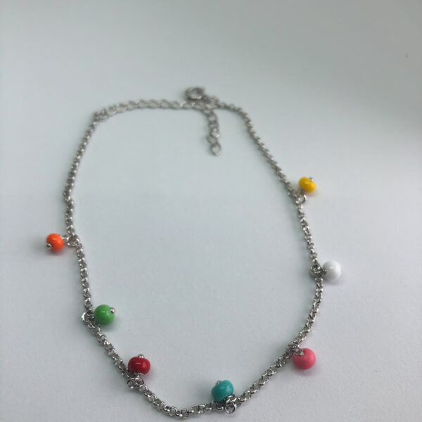 Tornozeleira Karlotta Mili com Missangas Folheado Rodio Branco