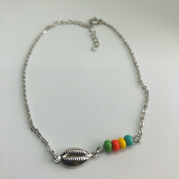 Tornozeleira Karlotta Karine Buzios com Missanga Folheado Rodio Branco