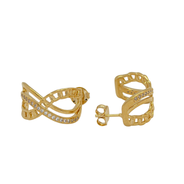 Brinco Karlotta Maria Izabel Infinito com Pedras Banhado a Ouro 18k
